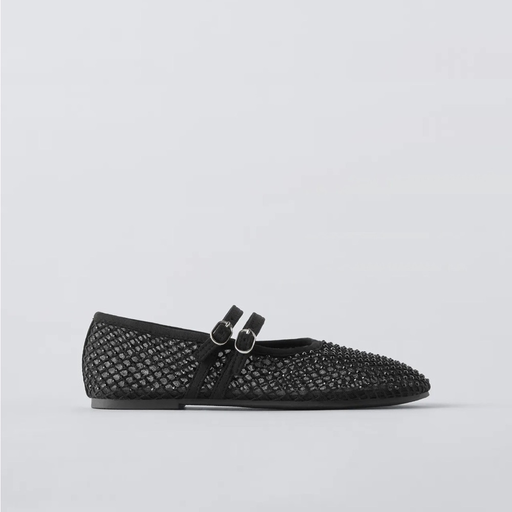 Zara Black Sparkle Mesh Ballet Flats